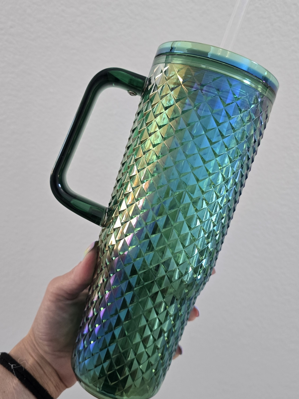 Mermaid Iridescent Green Texture Tumbler with Handle